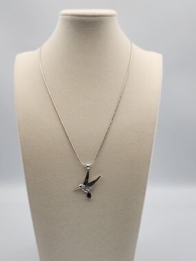 Silver 925 Snake Chain and Hummingbird Pendant Necklace